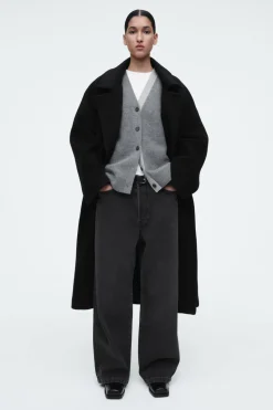 Discount COS COLOUR-BLOCK WOOL V-NECK CARDIGAN GRAY