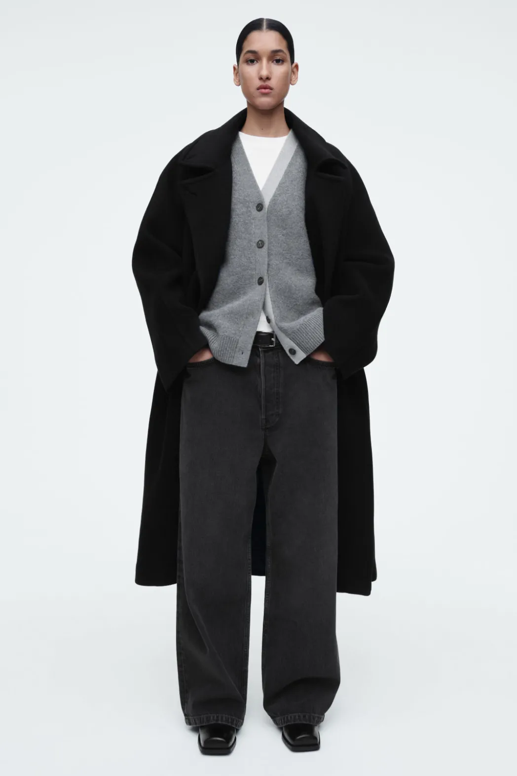 Discount COS COLOUR-BLOCK WOOL V-NECK CARDIGAN GRAY
