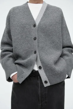 Discount COS COLOUR-BLOCK WOOL V-NECK CARDIGAN GRAY