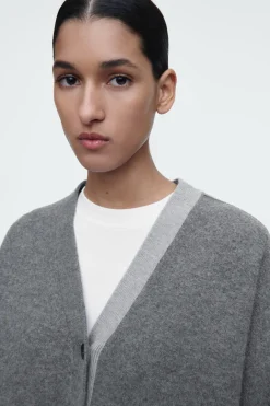 Discount COS COLOUR-BLOCK WOOL V-NECK CARDIGAN GRAY