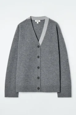 Discount COS COLOUR-BLOCK WOOL V-NECK CARDIGAN GRAY