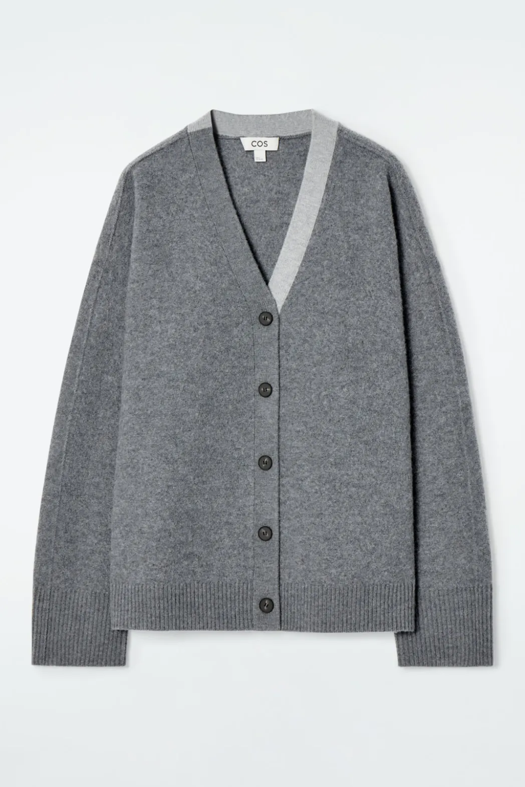 Discount COS COLOUR-BLOCK WOOL V-NECK CARDIGAN GRAY
