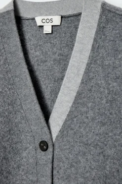 Discount COS COLOUR-BLOCK WOOL V-NECK CARDIGAN GRAY