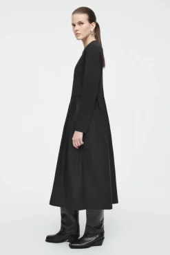Sale COS CONTRAST-PANEL LONG-SLEEVED MIDI DRESS BLACK