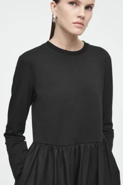 Sale COS CONTRAST-PANEL LONG-SLEEVED MIDI DRESS BLACK