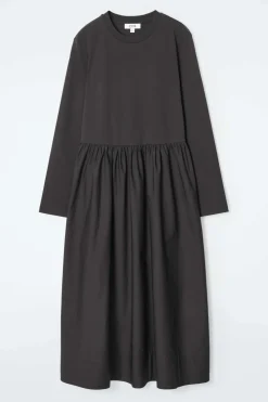 Sale COS CONTRAST-PANEL LONG-SLEEVED MIDI DRESS BLACK