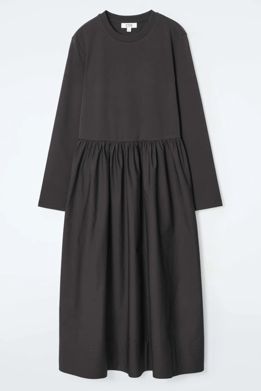 Sale COS CONTRAST-PANEL LONG-SLEEVED MIDI DRESS BLACK