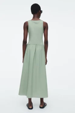Best COS CONTRAST-PANEL MAXI DRESS SAGE GREEN
