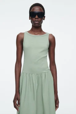 Best COS CONTRAST-PANEL MAXI DRESS SAGE GREEN