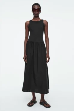 New COS CONTRAST-PANEL MAXI DRESS BLACK