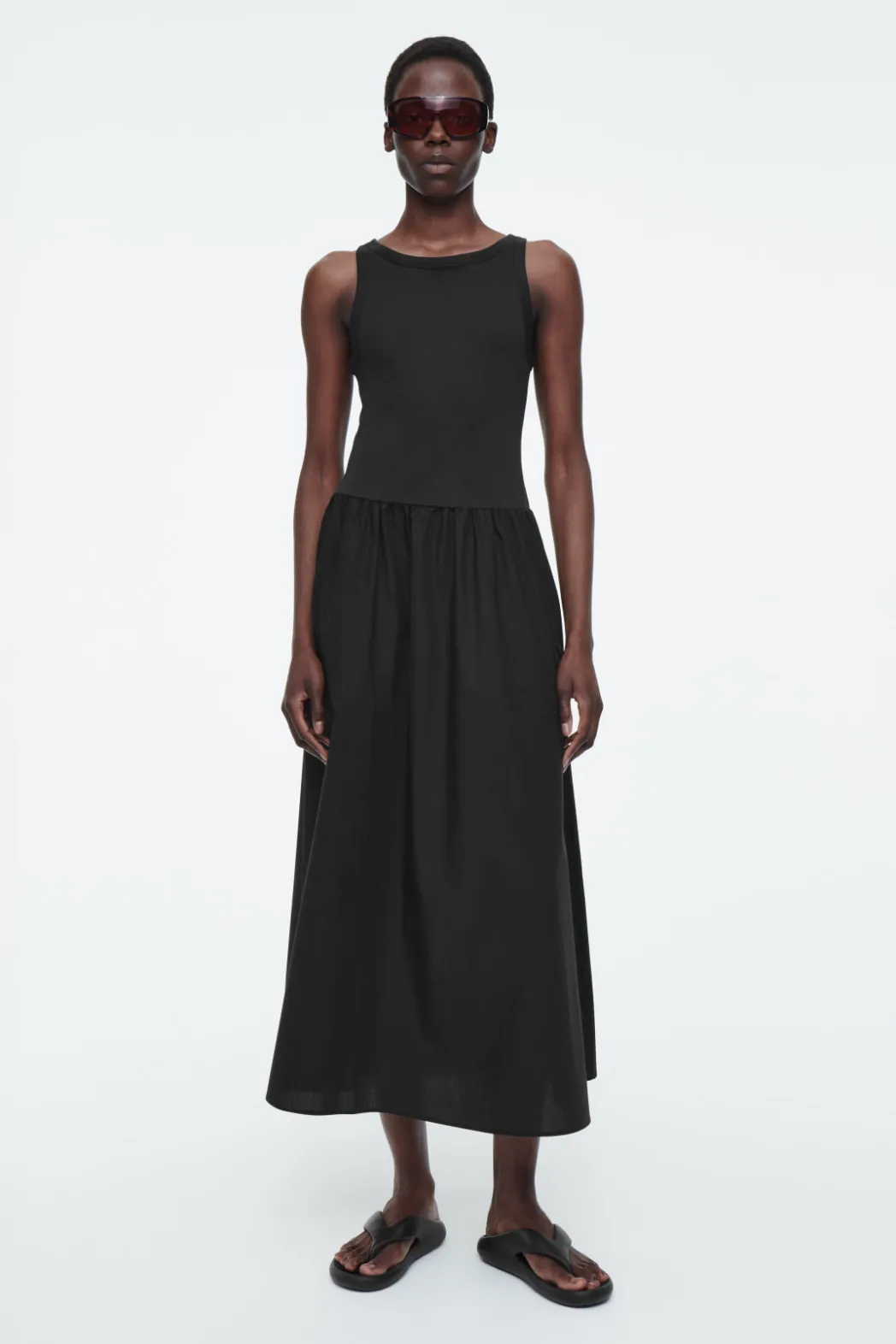 New COS CONTRAST-PANEL MAXI DRESS BLACK