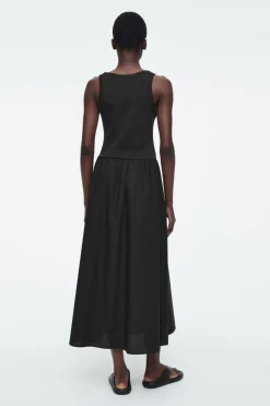 New COS CONTRAST-PANEL MAXI DRESS BLACK