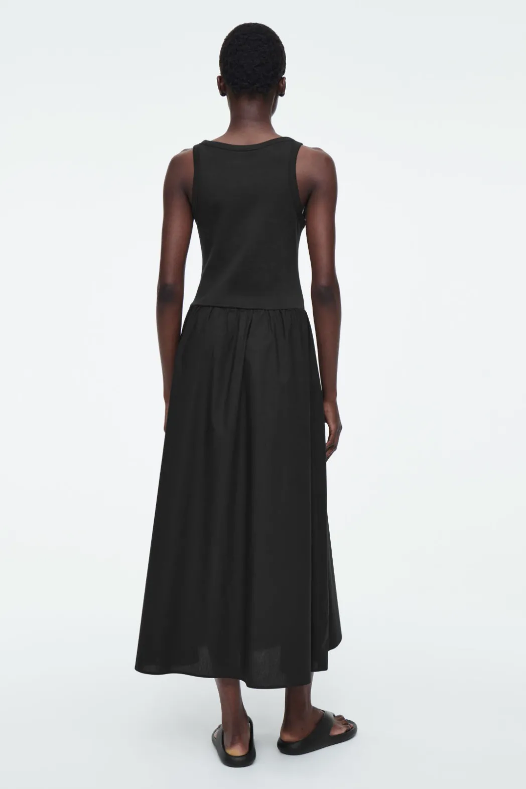 New COS CONTRAST-PANEL MAXI DRESS BLACK
