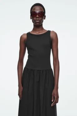 New COS CONTRAST-PANEL MAXI DRESS BLACK