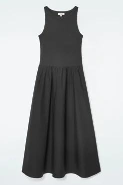 New COS CONTRAST-PANEL MAXI DRESS BLACK
