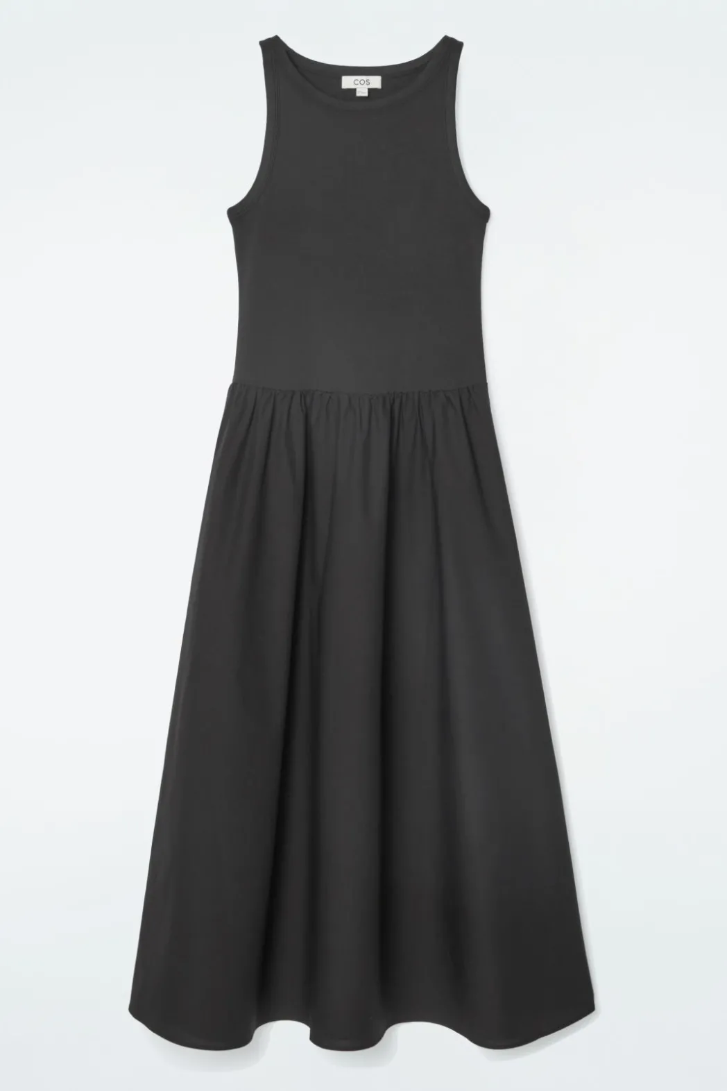New COS CONTRAST-PANEL MAXI DRESS BLACK