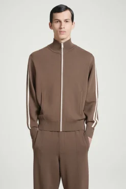 Discount COS CONTRAST-STRIPE KNITTED TRACK JACKET BROWN / IVORY