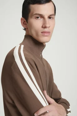 Discount COS CONTRAST-STRIPE KNITTED TRACK JACKET BROWN / IVORY