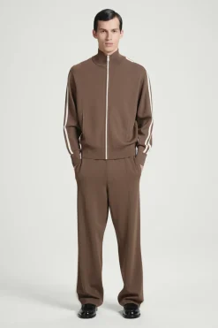 Discount COS CONTRAST-STRIPE KNITTED TRACK JACKET BROWN / IVORY