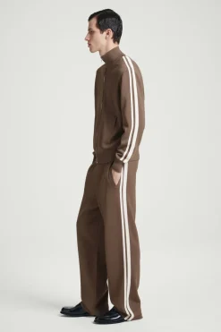 Discount COS CONTRAST-STRIPE KNITTED TRACK JACKET BROWN / IVORY