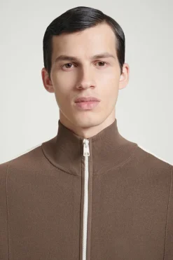Discount COS CONTRAST-STRIPE KNITTED TRACK JACKET BROWN / IVORY