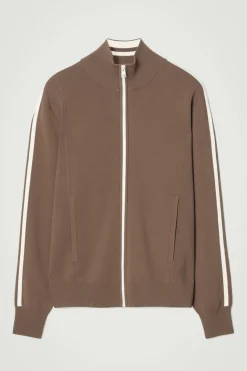 Discount COS CONTRAST-STRIPE KNITTED TRACK JACKET BROWN / IVORY