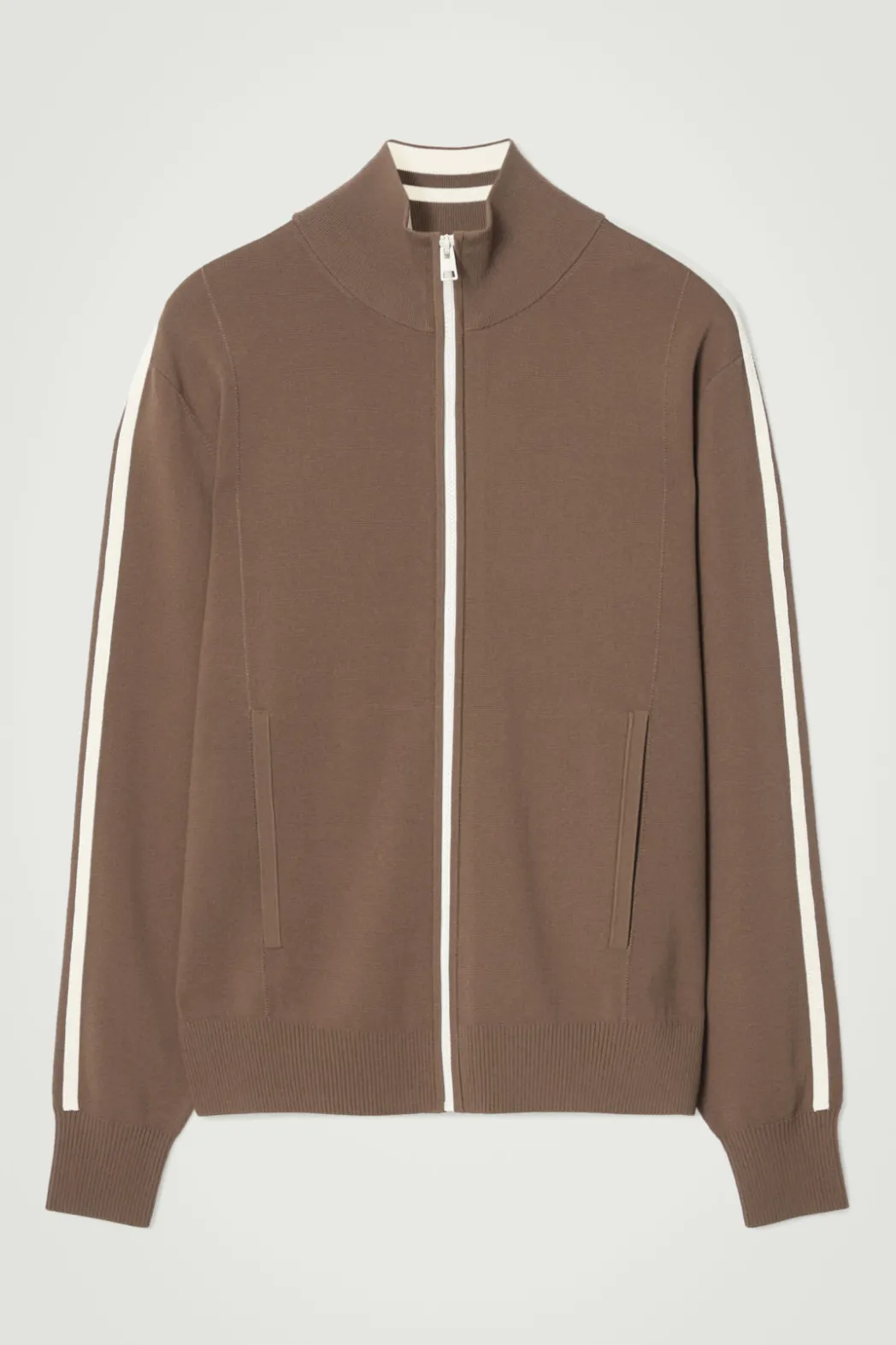 Discount COS CONTRAST-STRIPE KNITTED TRACK JACKET BROWN / IVORY