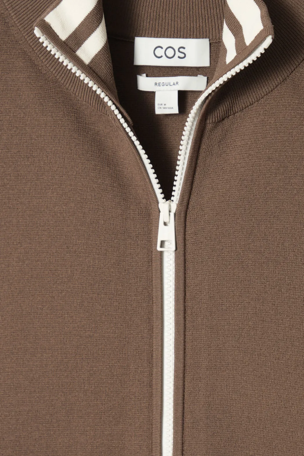 Discount COS CONTRAST-STRIPE KNITTED TRACK JACKET BROWN / IVORY