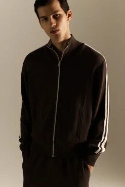 Discount COS CONTRAST-STRIPE KNITTED TRACK JACKET BROWN / IVORY