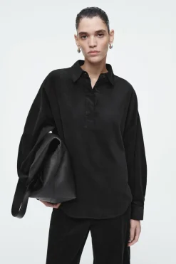 Outlet COS CORDUROY HALF-PLACKET SHIRT BLACK