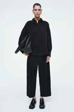 Outlet COS CORDUROY HALF-PLACKET SHIRT BLACK