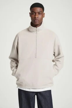 Outlet COS CORDUROY-JERSEY HALF-ZIP SWEATSHIRT LIGHT MOLE