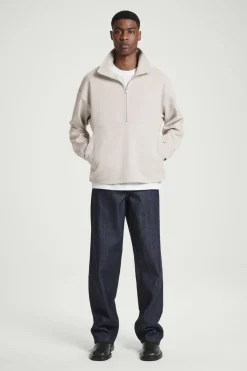 Outlet COS CORDUROY-JERSEY HALF-ZIP SWEATSHIRT LIGHT MOLE