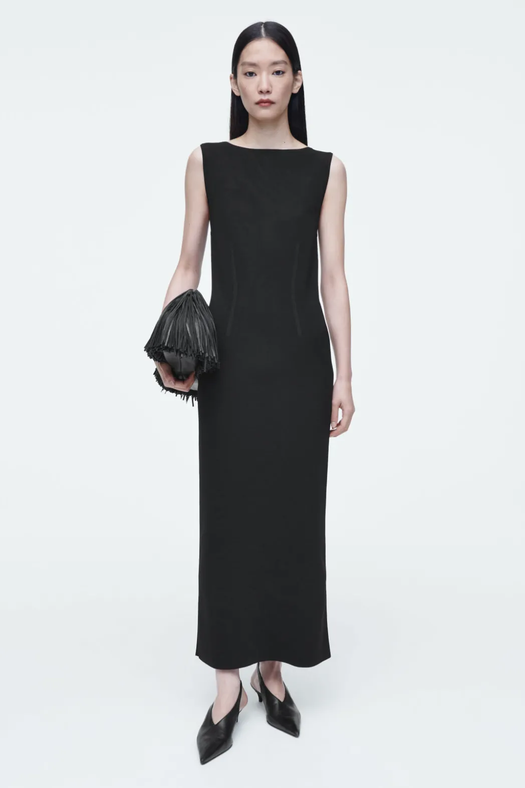 Clearance COS CORSET-DETAIL MAXI DRESS BLACK