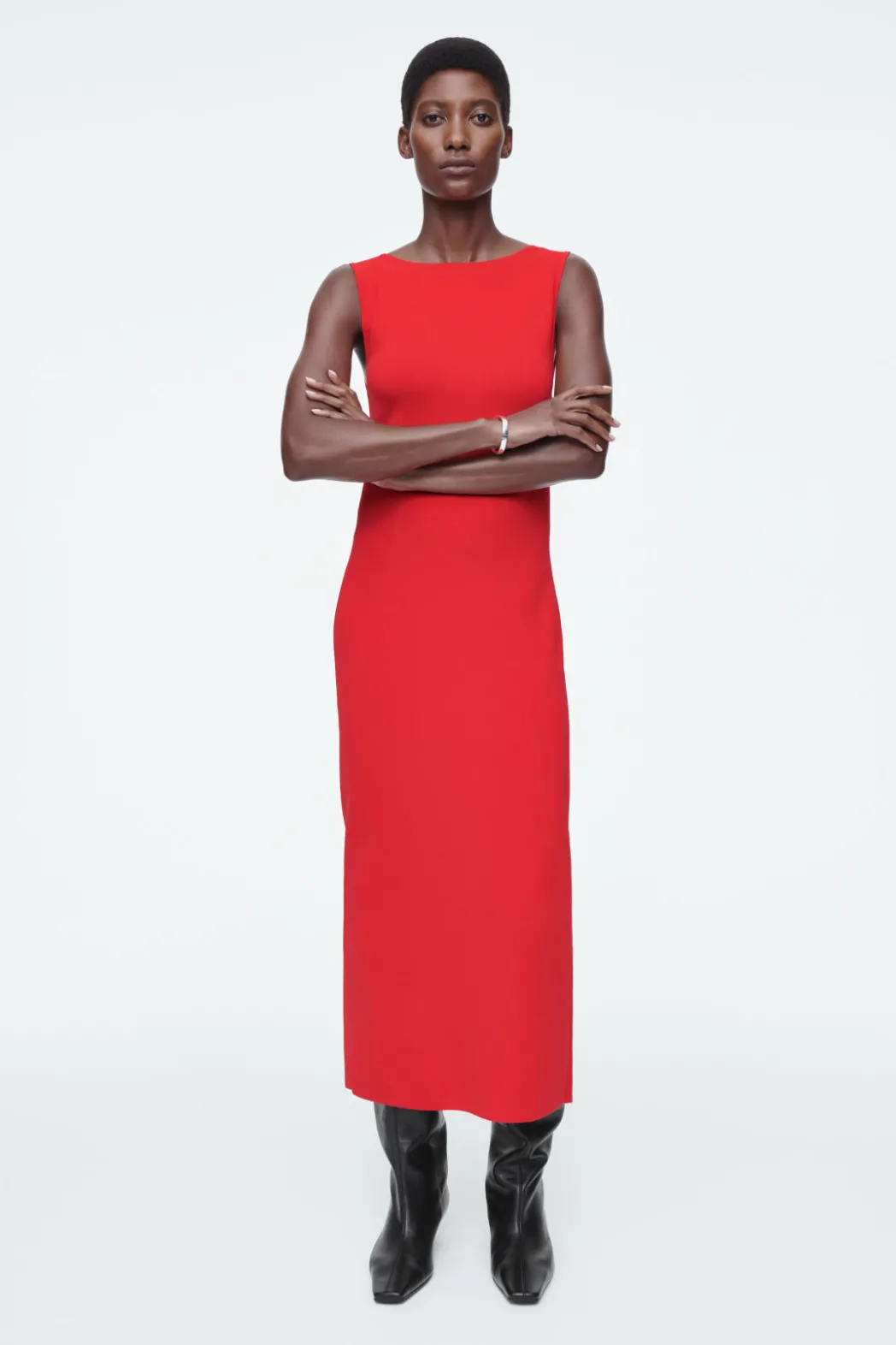 COS CORSET-DETAIL MAXI DRESS RED