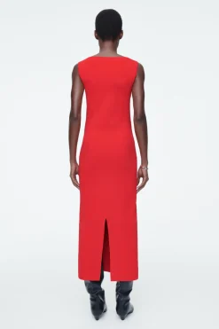 COS CORSET-DETAIL MAXI DRESS RED