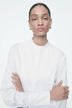 Clearance COS COTTON TUXEDO SHIRT WHITE