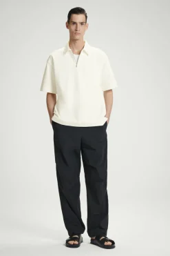 Discount COS COTTON-TWILL HALF-ZIP POLO SHIRT OFF-WHITE