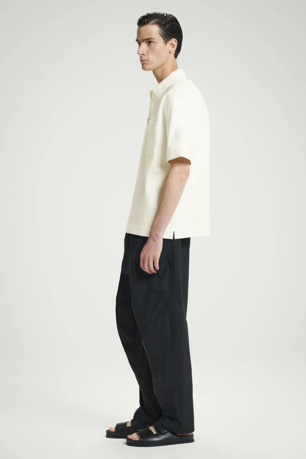 Discount COS COTTON-TWILL HALF-ZIP POLO SHIRT OFF-WHITE