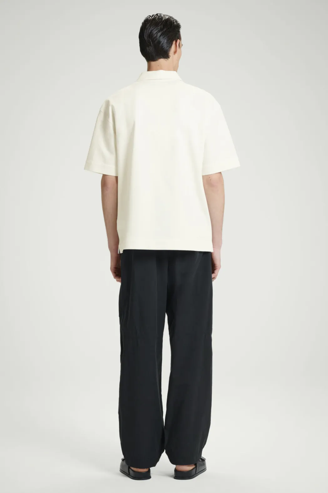 Discount COS COTTON-TWILL HALF-ZIP POLO SHIRT OFF-WHITE