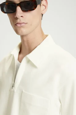 Discount COS COTTON-TWILL HALF-ZIP POLO SHIRT OFF-WHITE