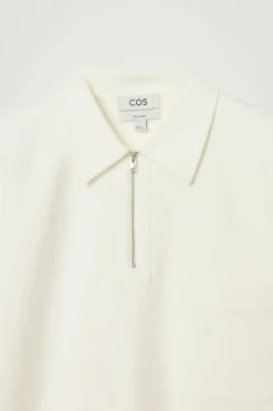 Discount COS COTTON-TWILL HALF-ZIP POLO SHIRT OFF-WHITE