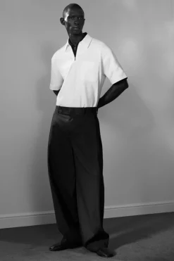 Discount COS COTTON-TWILL HALF-ZIP POLO SHIRT OFF-WHITE