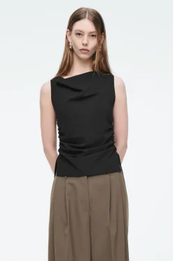 Clearance COS COWL-NECK GATHERED SLEEVELESS TOP BLACK