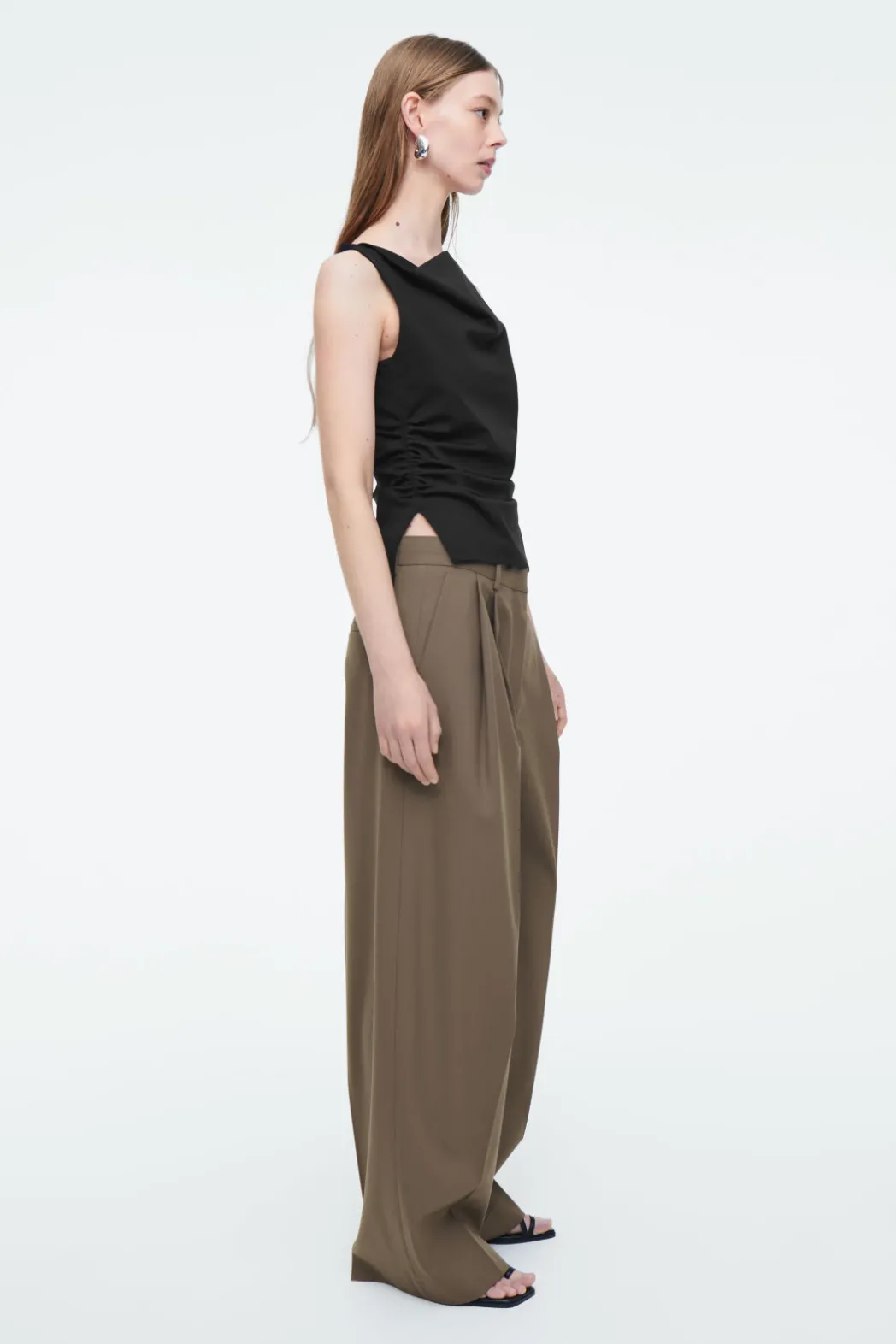 Clearance COS COWL-NECK GATHERED SLEEVELESS TOP BLACK