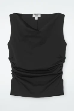Clearance COS COWL-NECK GATHERED SLEEVELESS TOP BLACK
