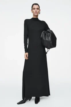 Sale COS COWL-NECK LONG-SLEEVED MAXI DRESS BLACK