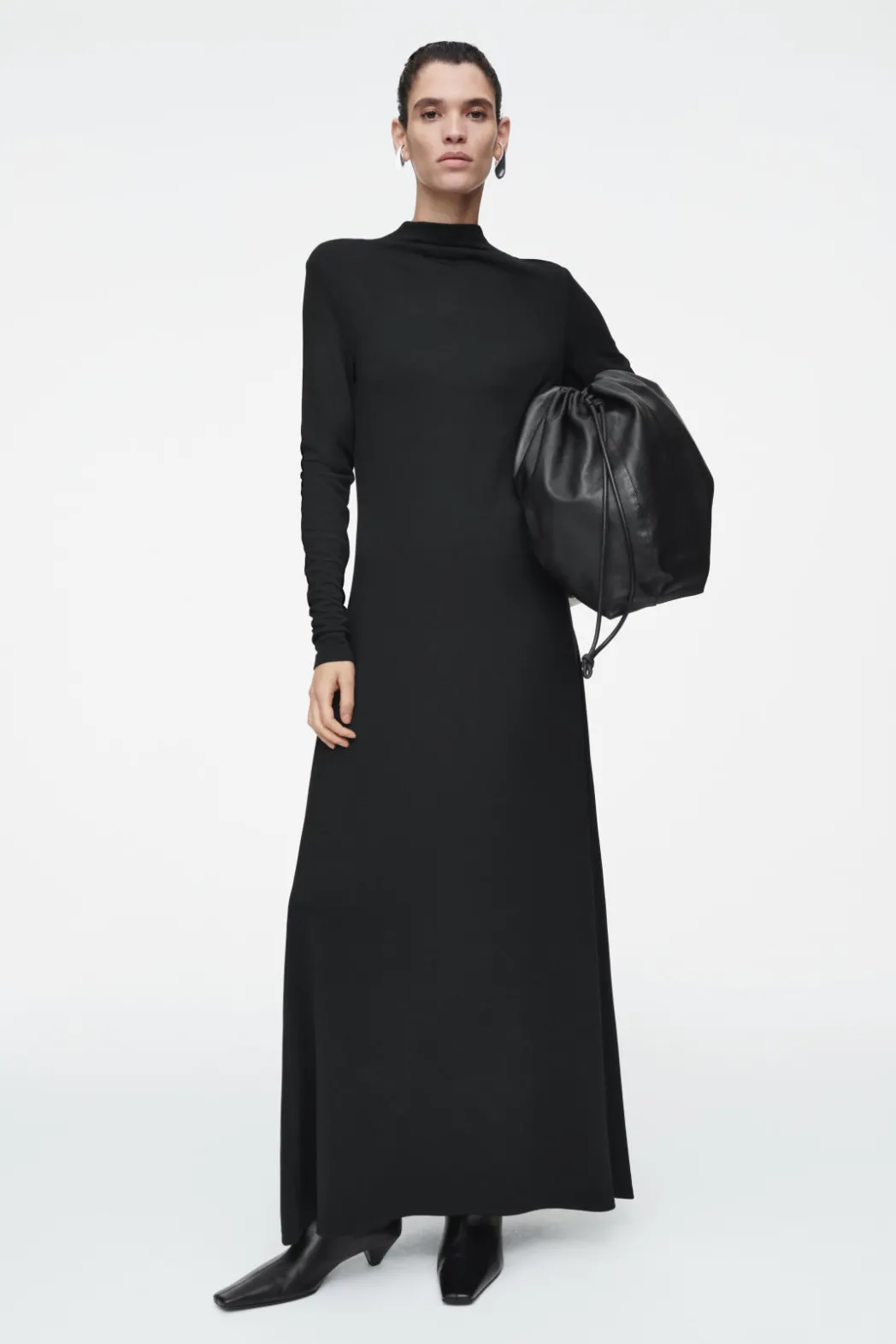 Sale COS COWL-NECK LONG-SLEEVED MAXI DRESS BLACK