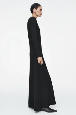 Sale COS COWL-NECK LONG-SLEEVED MAXI DRESS BLACK