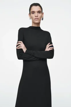 Sale COS COWL-NECK LONG-SLEEVED MAXI DRESS BLACK